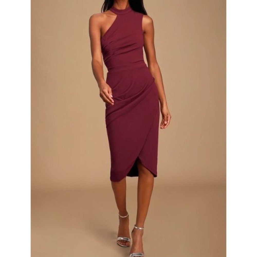 Apple‎ of My Eye Burgundy Asymmetrical Midi Dress Size XS | O1